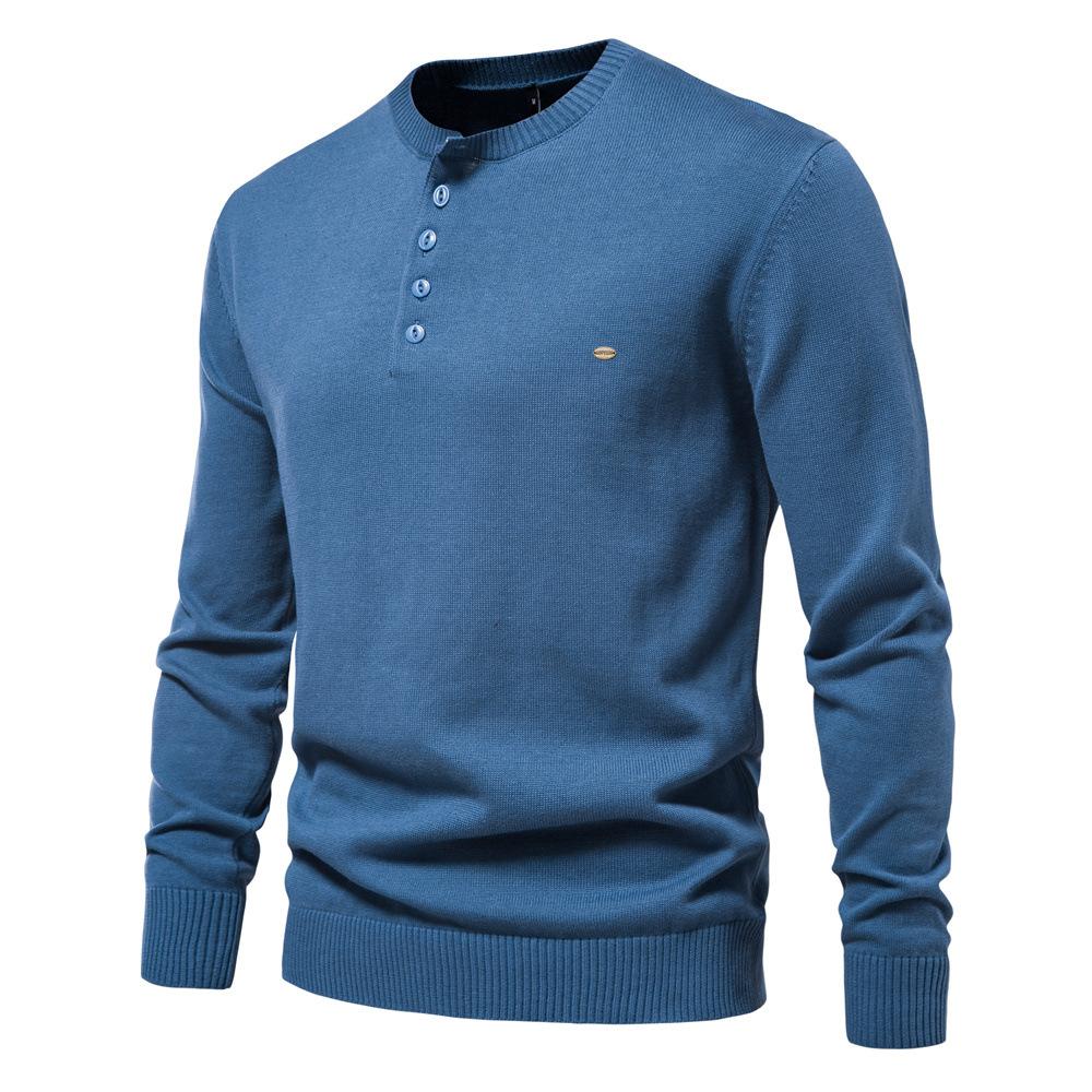 New Autumn and Winter Men's Solid Color Henry Collar Pullover Knit Sweater