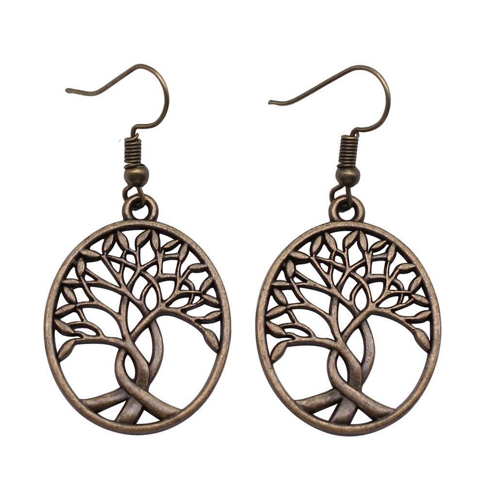Tree Of Life Dangle Earrings Openwork Nature Boho Style Drop Jewelry For Female