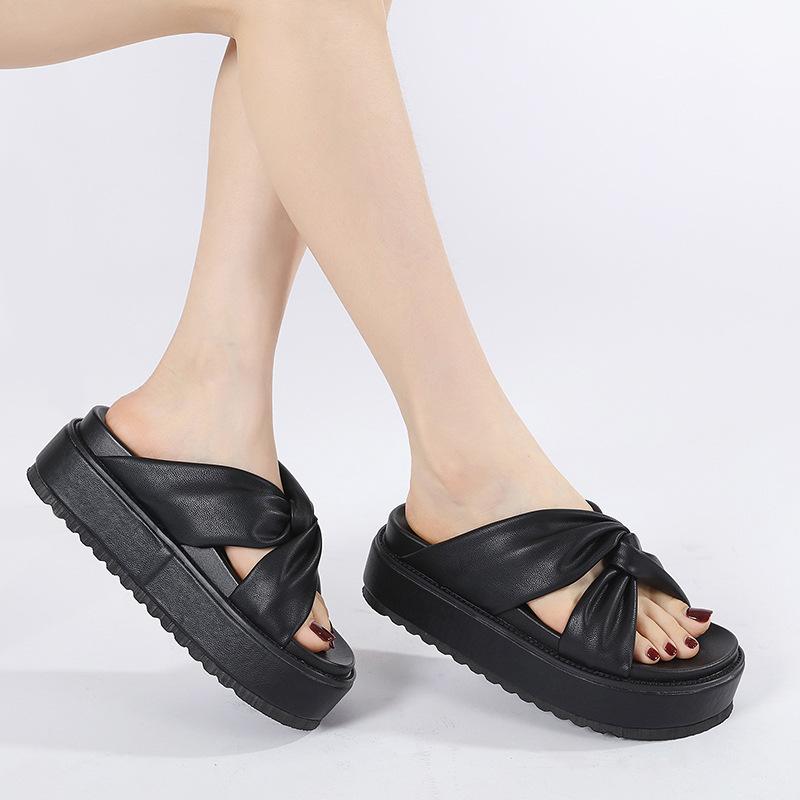 

Open-toed cross-strap flat sandals platform shoes trend-increasing women s shoes 37 чорний