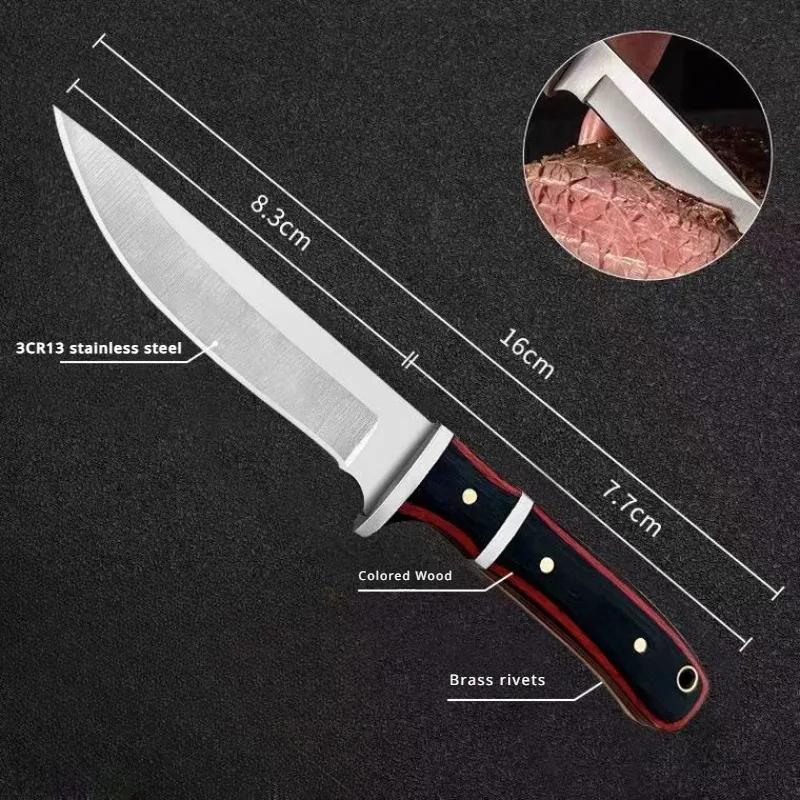 1pc Solid Wood Multi-use Stainless Steel Fruit Knife Chef's Knife Meat Knife Cut Steak Knife