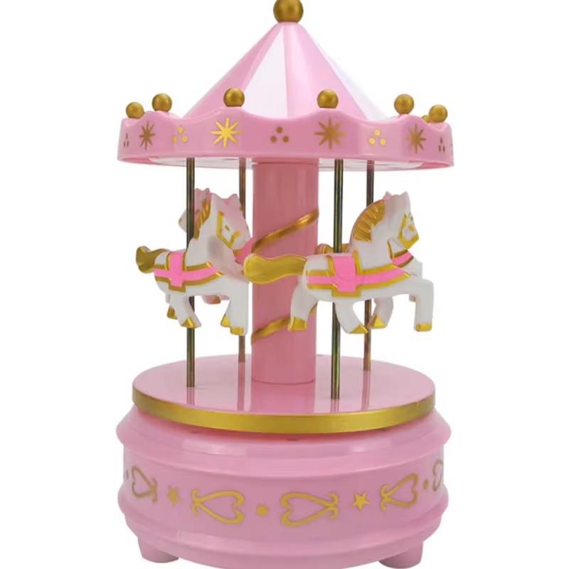 Luxury Music Box with 4 Rotating Horses Romantic Carousel Toy Handcrafted Gift Box