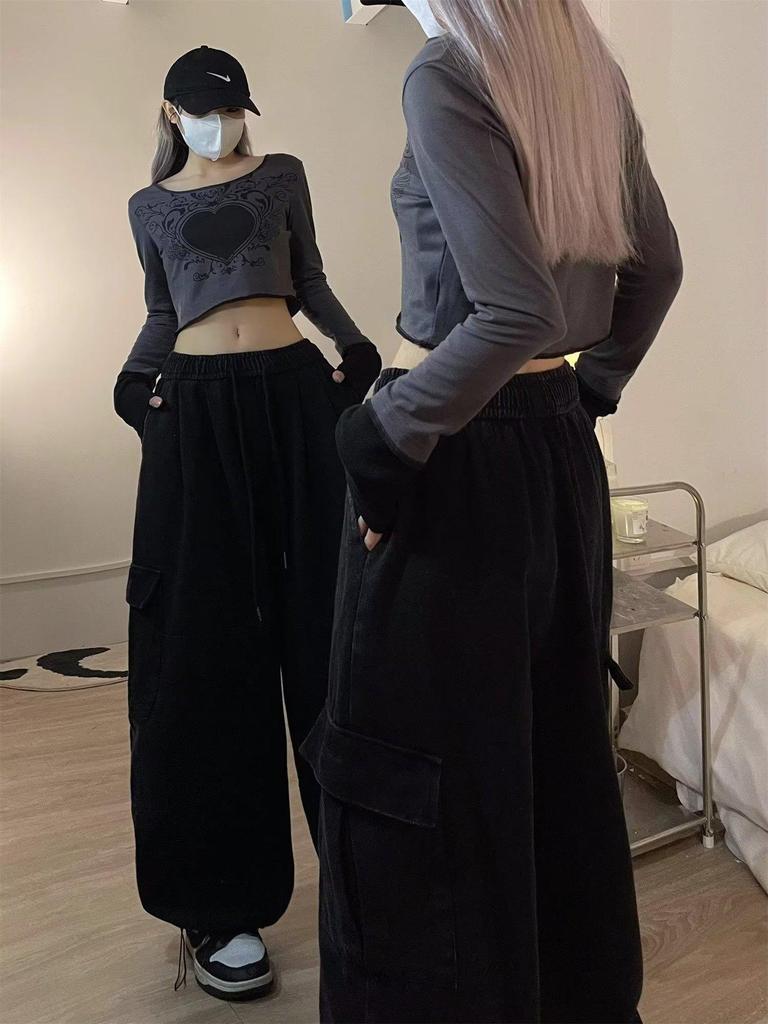 Trendy Unisex Deep Blue Wide-Leg Floor-Length Pants: Cool, Stylish, Plus-Size, Casual Spring/Summer Workwear.