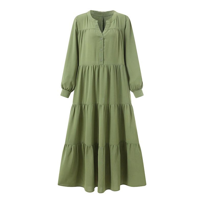 Women's Long-Sleeve V-Neck Ruffle Swing Dress for Autumn