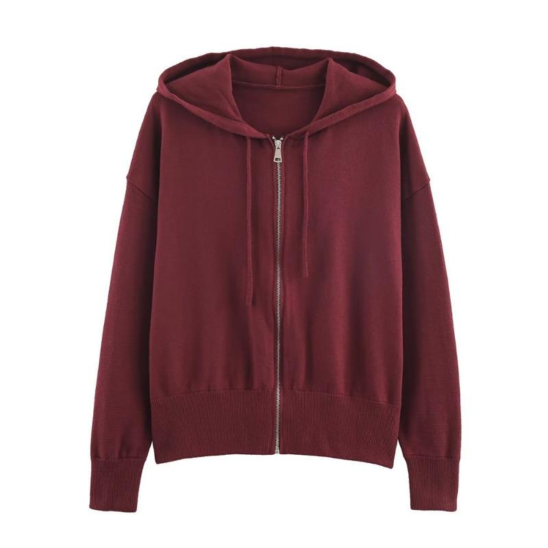 Women Knit Hooded Solid Long Sleeve Cardigan Sweatshirt