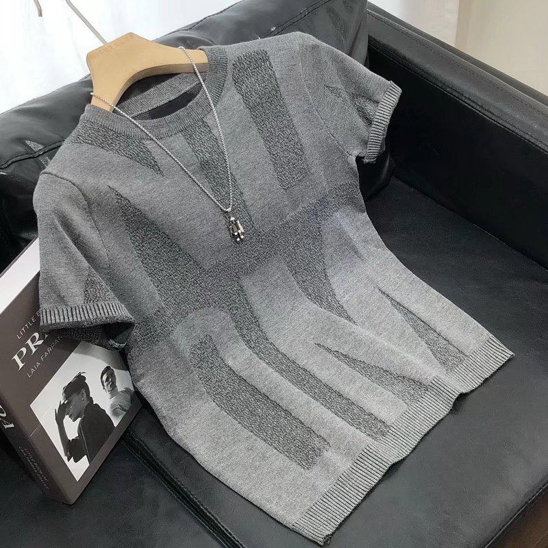 

Мужская модная приталенная трикотажная рубашка с коротким рукавом - Повседневный топ Осень/Весна 2025 3XL серый