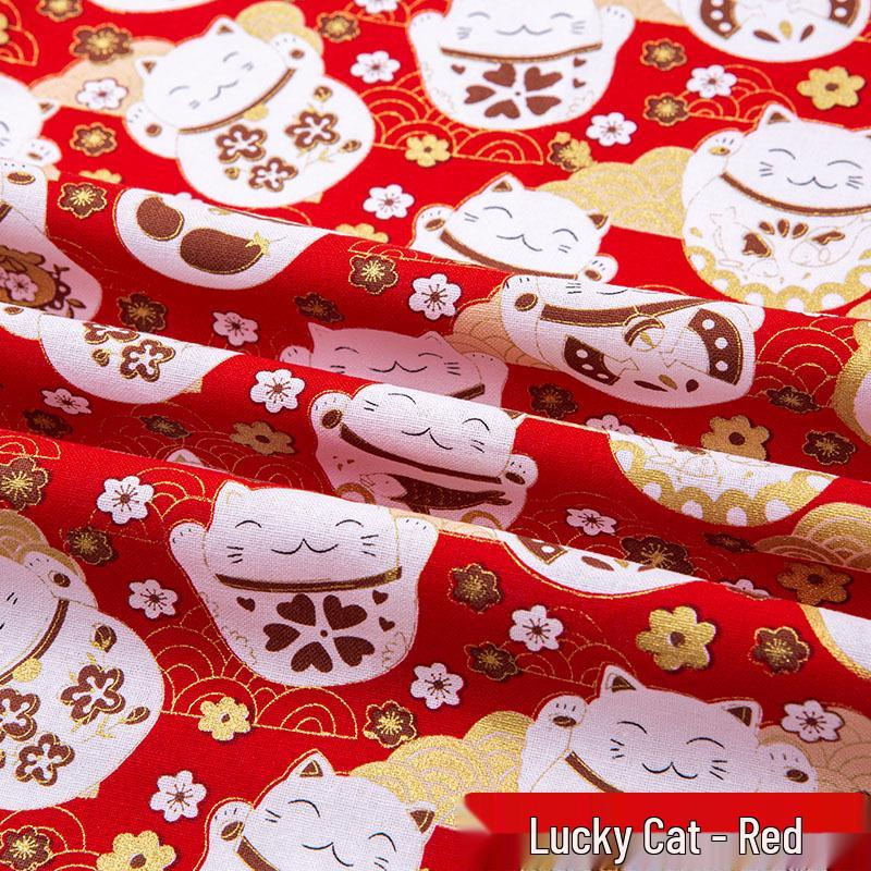 Baumwollstoff mit japanischem Glückskatzen-Druck für Cheongsam- und Hanfu-Kleidung