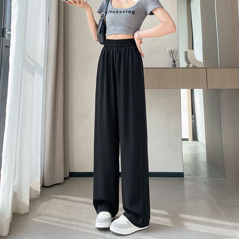 Plus-Size Ice Silk Wide-Leg Black Suit Pants for Women, Summer Thin Style, 2026 New Model, Slimming and Drapey Casual Pants