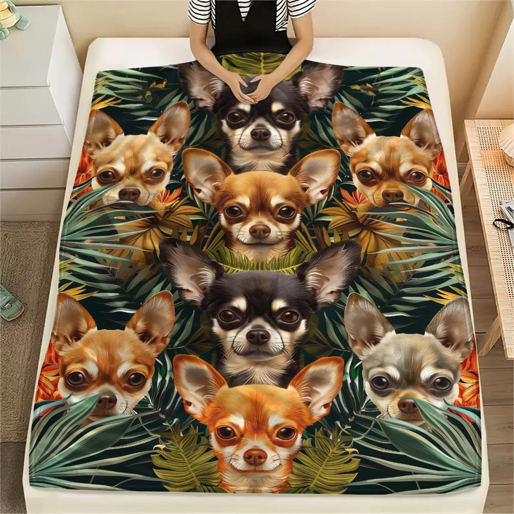 1Pc Collie Corgi Print Flannel Blanket, High quality Comfortable for All Seasons, Home Decor, Warmth and Comfort, Perfect for Christmas Gifts