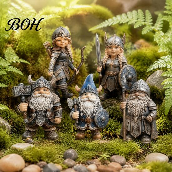 Stable Base Desk Sculptures Viking Gnome Warrior Figurine, Resin Nordic Dwarf Statue, Decorative Weather Resistant Yard Decorations Soldier