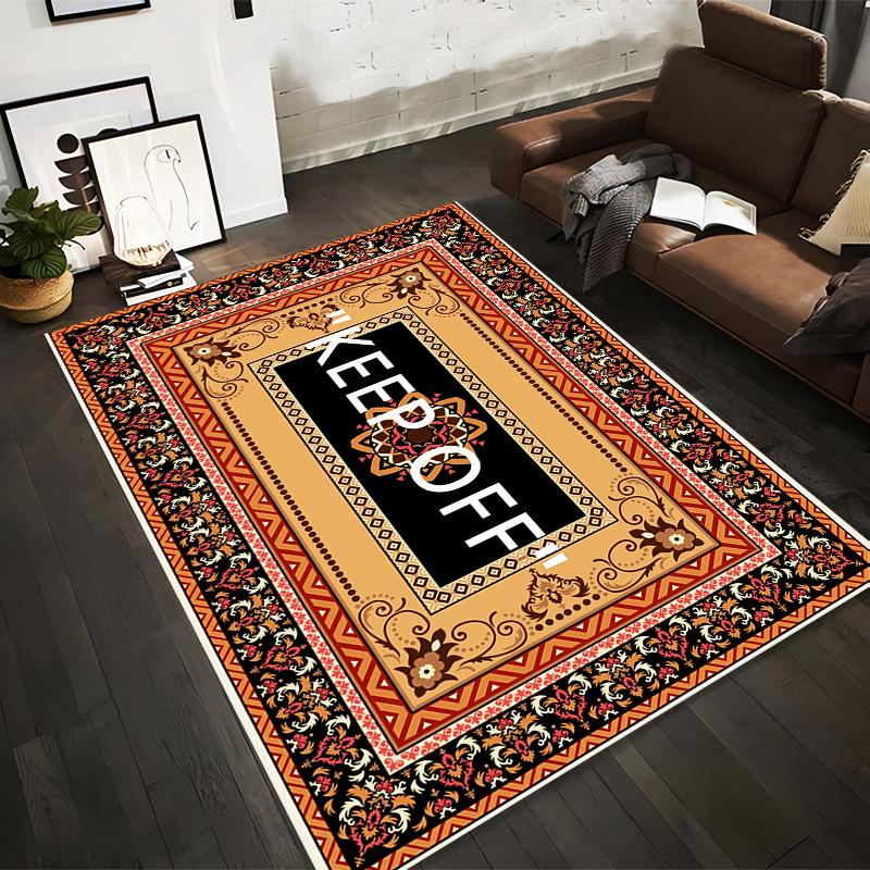 

Geometric Pattern Carpet with KEEP OFF Text, Vintage Boho Style Rug Suitable for use as an anti-slip for living room bedroom sofas 40x60cm( 15x23in )