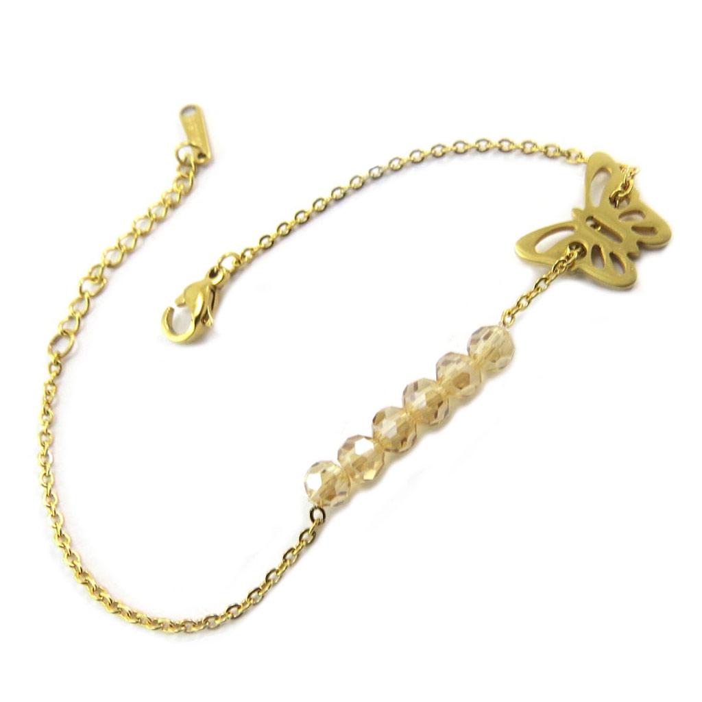 Les Trésors De Lily [P4888] - Bracelet acier 'Papillon' ambre doré - 13x10 mm