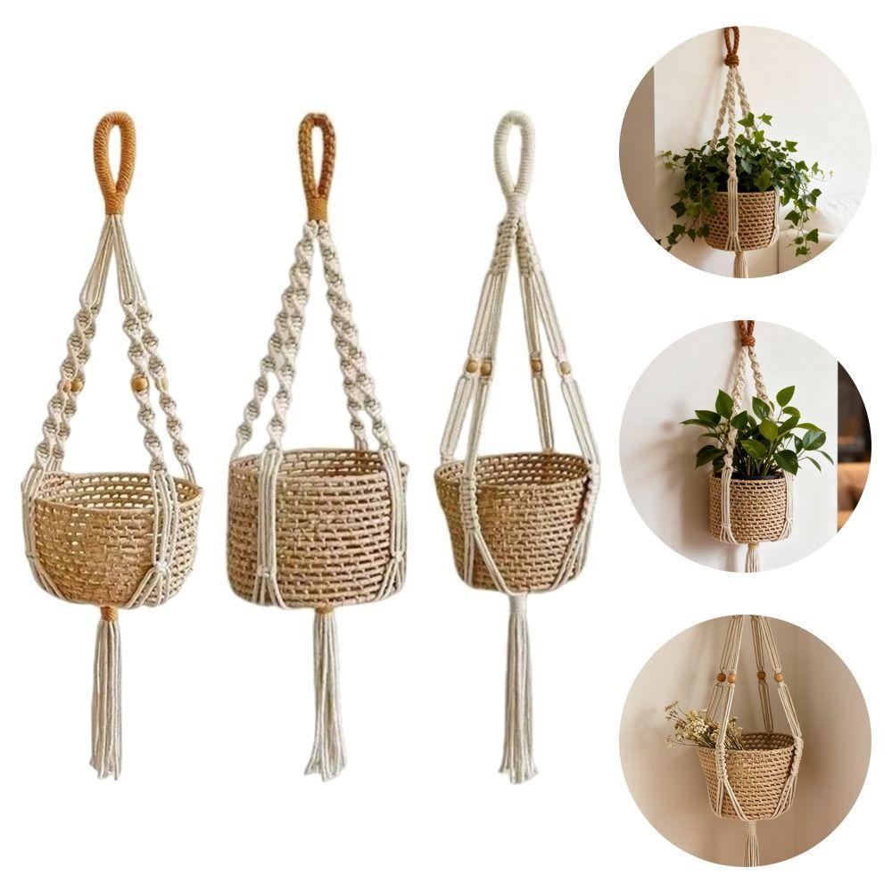 With Handmade Tassels Macrame Plant Hanger Net Wall Hanging Plant Pot Holder Flower Pots  Indoor