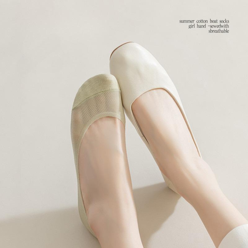 1/2 Pairs Women Summer Mesh Breathable Cotton No Show Socks with Anti-slip Grip Casual Thin Hollow Short Invisible Low-cut Socks