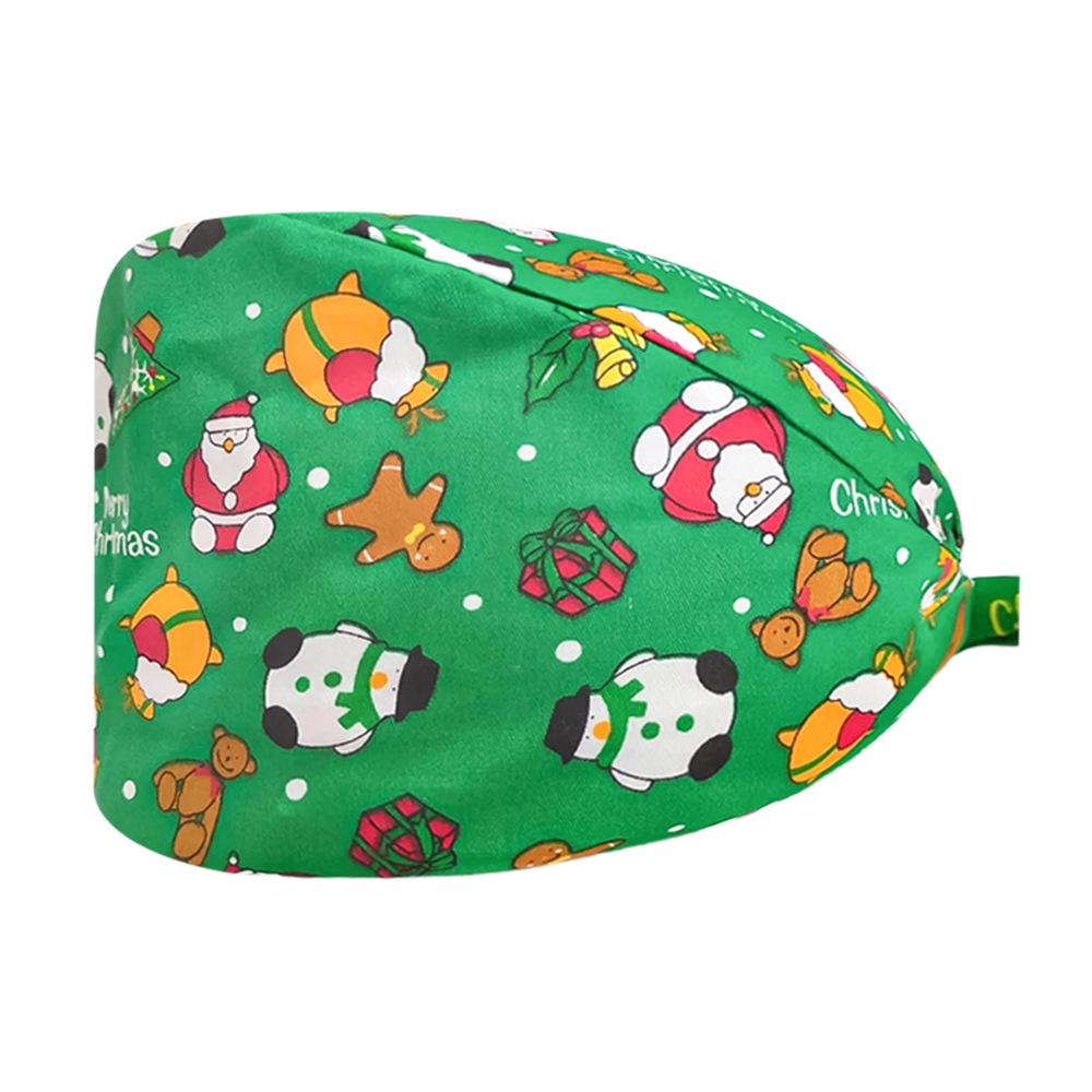 Cute Christmas Cartoon Surgical Cap - Comfortable Cotton Dustproof Head Cover for Chefs & Nurses