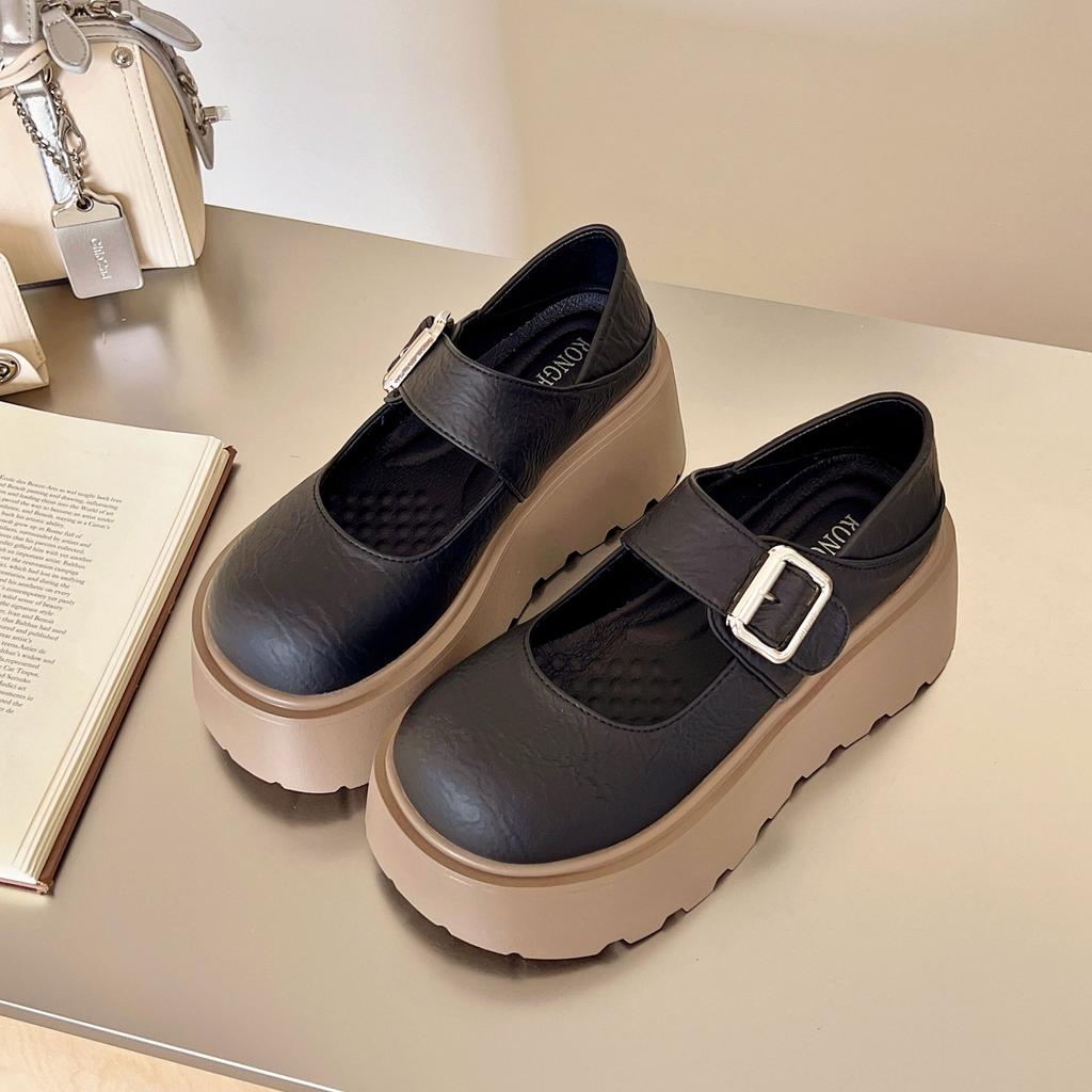 Platform Mary Jane Women's Shoes 2025 New Summer Fashion Single Shoes One-word Buckle with Muffin Sole Women's Shoes