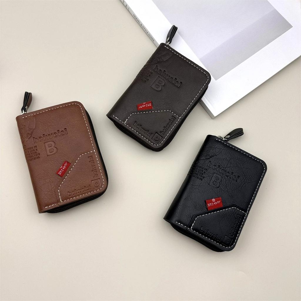 Retro Slim Men's Card Holder Pu Leather Men's Wallet Zipper RFID Retro Wallet Suitable For Both Men and Women