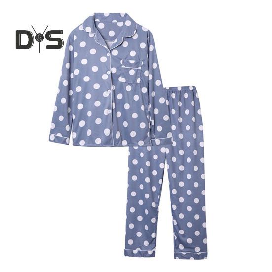 2 Pçs/set Pijamas Terno Estampado Bolinhas Cardigan Camisa Decote Em V Gola Redonda Camisa Perna Larga Calças Soltas Camisola Terno Pijamas