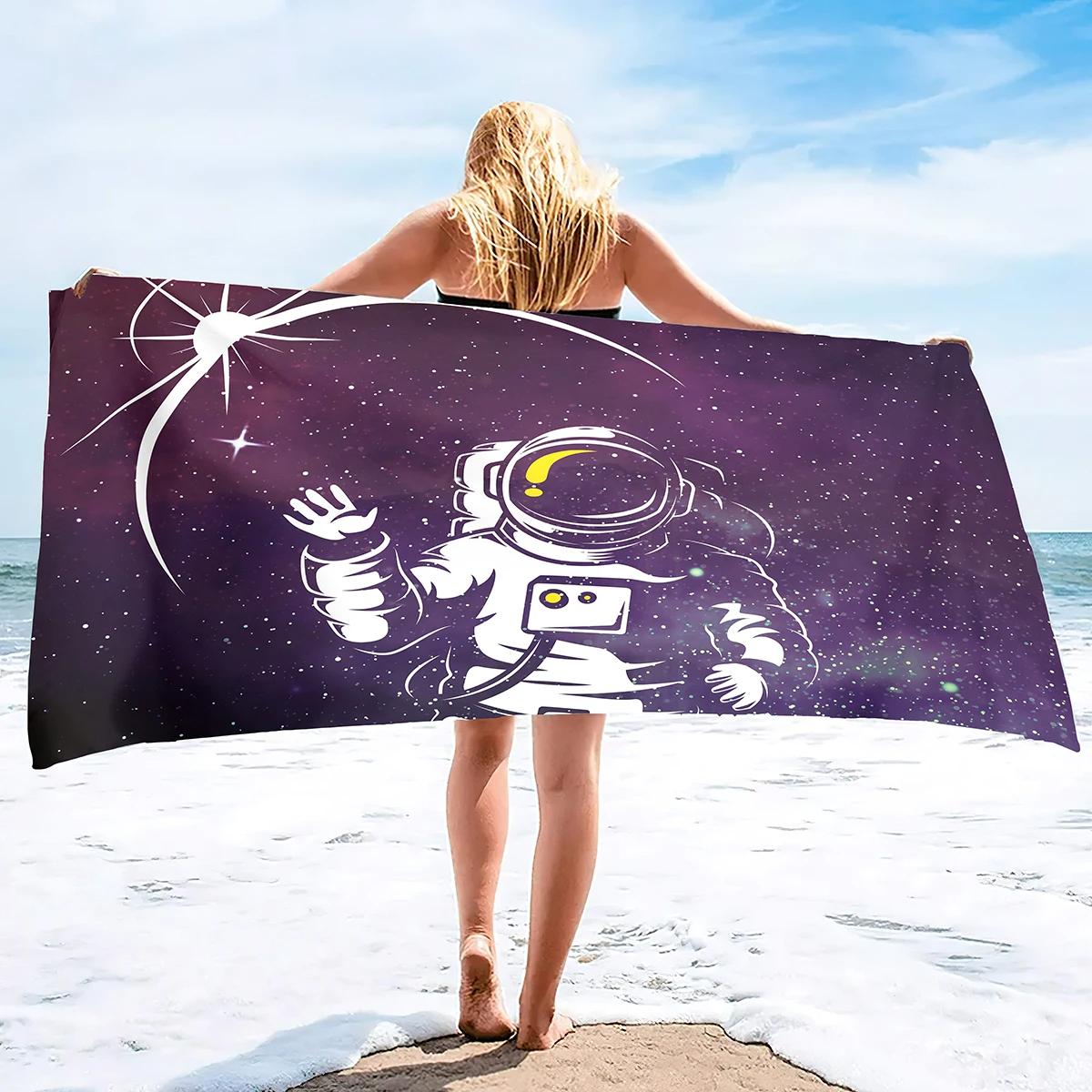 

Cute Astronaut Galaxy Beach Towel for Women Men Summer Seaside Surfing Quick Dry Swimming Cover Microfiber Travel Spa Bath Towel W40*H60(CM)