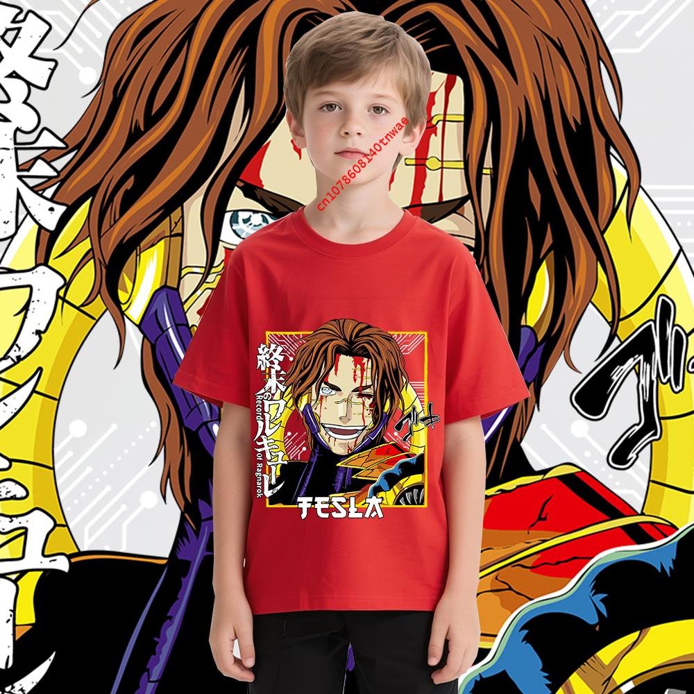 Record of Ragnarok Tesla Anime Print Kids T Shirt 100 Cotton Boys Girls Casual Short Sleeve Tee Childrens Cartoon Graphic Tops