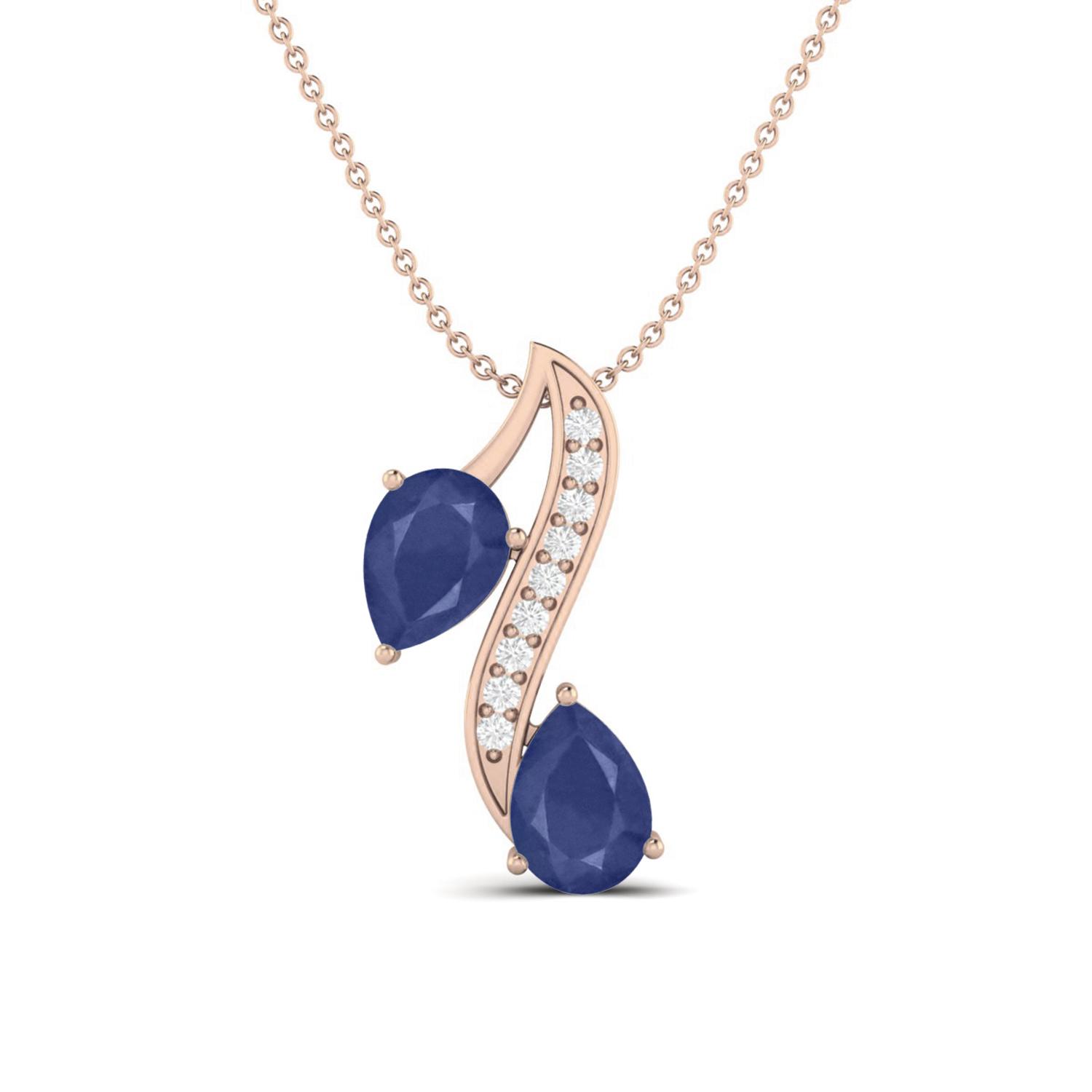 

Blue Sapphire Dual Drop Wave Design Pendant - Stelring Silver Яскраво-рожевий