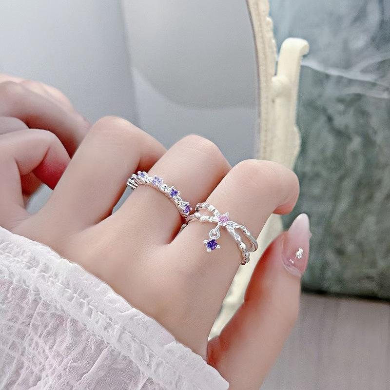 Niche High Sense Cold Light Luxury Simple Cross Water Drop Opening Ring Sweet Cool French Butterfly Ring Woman