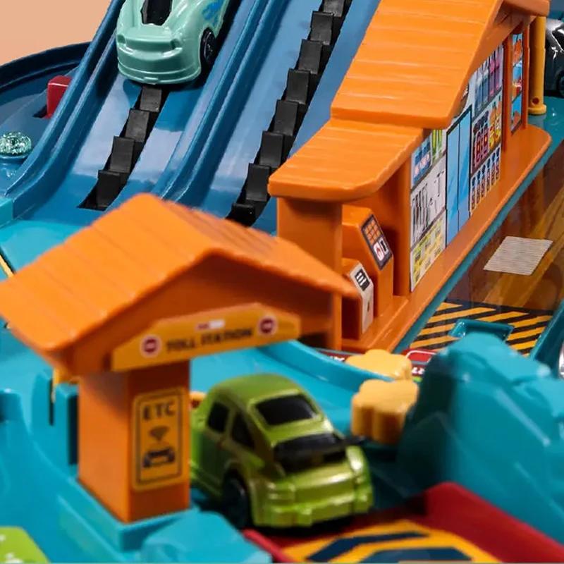 Electric Car Track Toy Train Children Parking Tower Miniature Cars Models Indoor Games Child Vehicle Toys for Kids Boys Baby