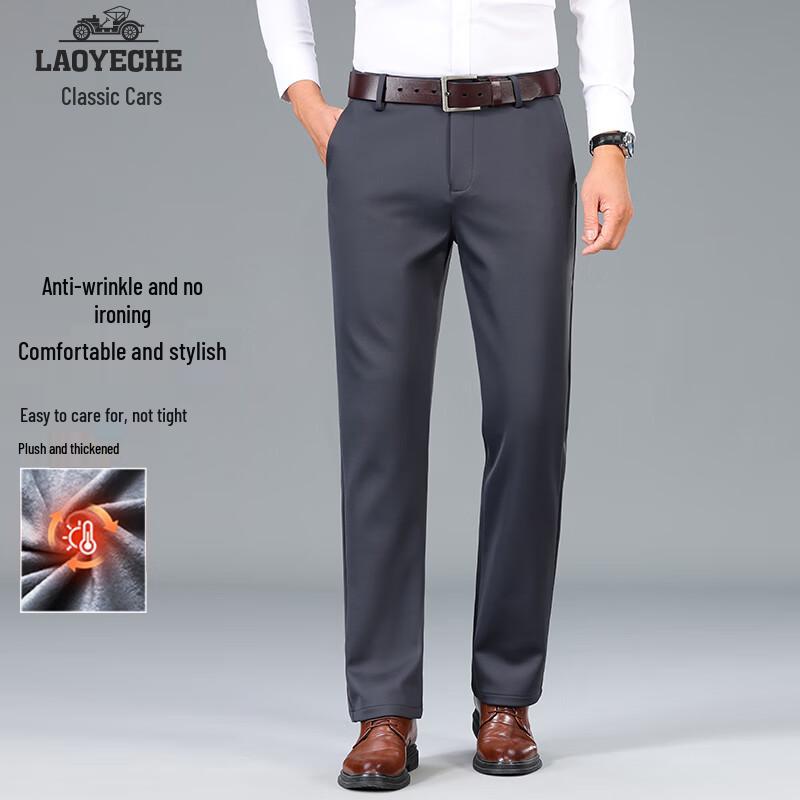 

LaoYeChe Men s Autumn/Winter Fleece-Lined Straight Leg Casual Pants 32
