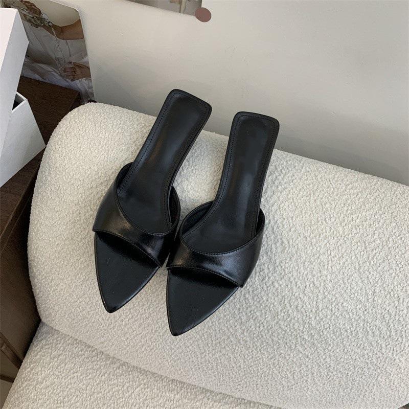 French pointed fish mouth silver thin heels cool slippers women's 2025 summer new ins trendy niche versatile high heels