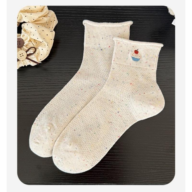 Boneless Short Tube Embroidered Bow Socks for Women, Spring and Summer Breathable Ballet-style Women's Socks, College-style Short Socks