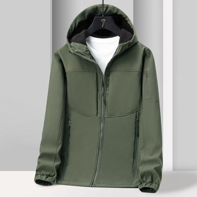 Autumn and Winter Warm Plus Velvet Soft Shell Jacket with Hood Outdoor Windproof and Waterproof Jacket Single Layer Mountaineering Jacket for Men