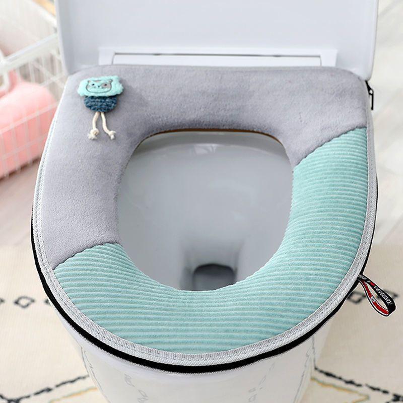 

Универсальный чехол для сиденья унитаза, круглая подушка для сиденья унитаза, коврик для туалета в ванной, зимние толстые теплые моющиеся чехлы для унитаза с милым рисунком зелёный