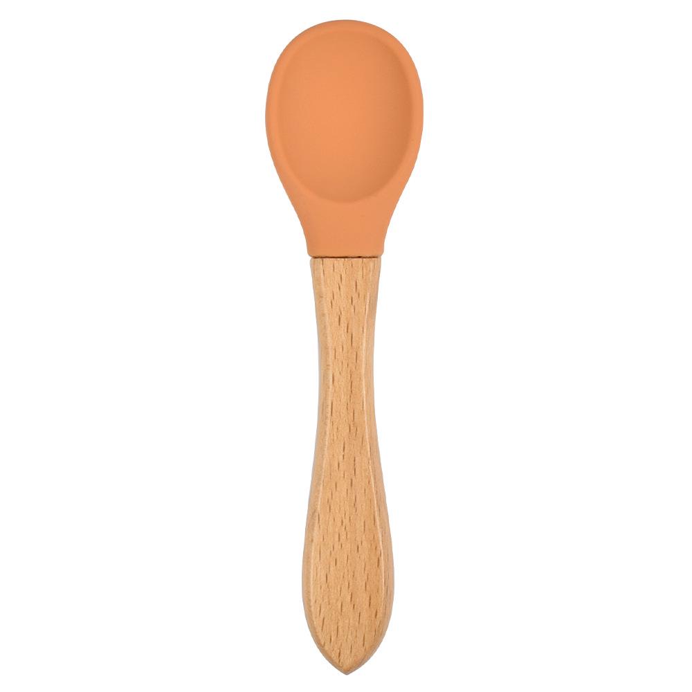 Silicone Baby Bowl & Spoon Set with Wooden Handle and Suction Cup