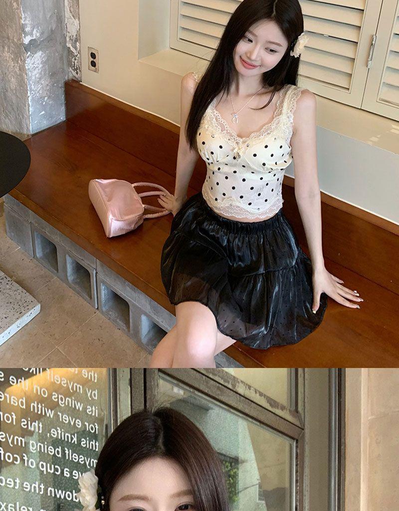 Chic Polka Dot Lace Camisole: French-Style Summer Top for Women