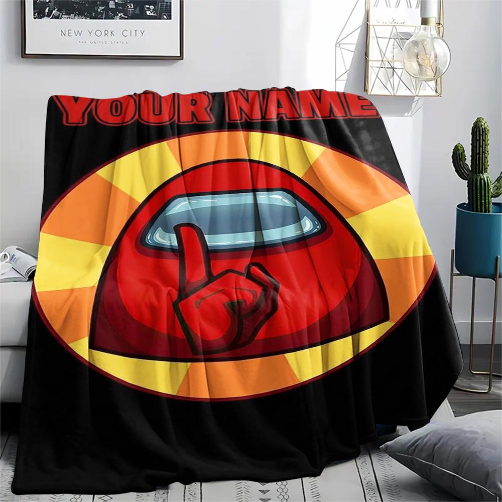 1PC Custom Name Among us Patterned Flannel Blanket Suitable For All Seasons for Home Decor Warmth and Comfort Gifts Holiday Present