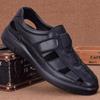 Men's Summer Sandals All-match Bottom Soft Leather Non-slip Breathable Toe Cap Roman Sandals Hollow Flat Shoes