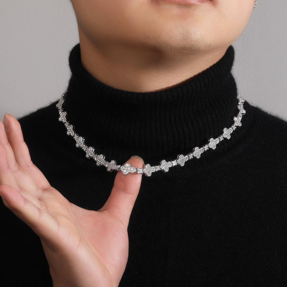 Personalized hip hop 10mm cross flower diamond necklace men and women with the same trend versatile sweater chain