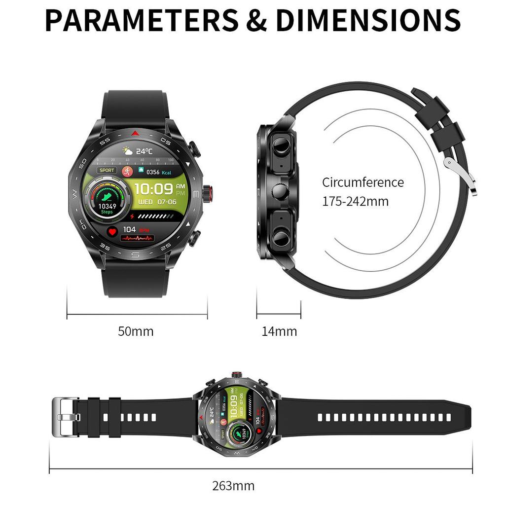 Smartwatch with TWS Bluetooth Earbuds, 1.52'' IPS Screen, Wake-Up Feature, Dual Call, AI Voice T95
