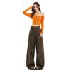 Women's Mocha Brown High-Waisted Loose Straight-Leg Jeans - Autumn Wide-Leg Floor-Length