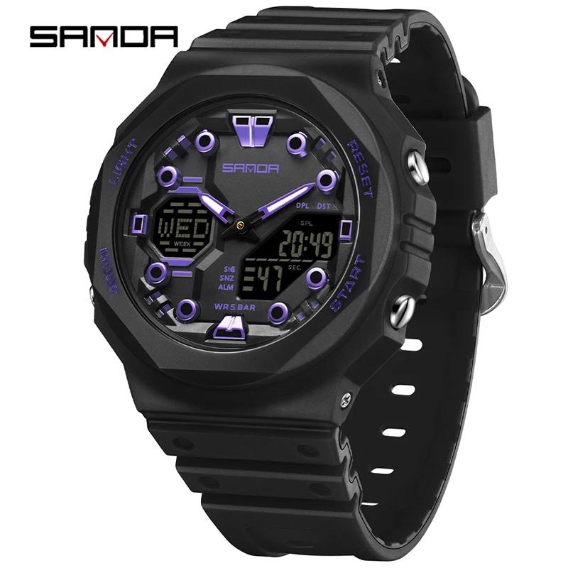 SANDA Military Men Sport Watch Stopwatch Alarm Countdown LED Light Digital Watches 50M Waterproof Dual-Display Quartz Wristwatch