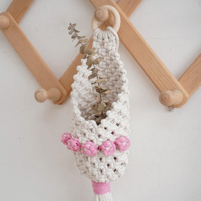Cotton Weave Wall Pocket Wall Hanging Basket, Apartment Decorative Basket for Flower Display Plant and Home Organization