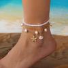 Stackable Anklet Beach Vacation Jewelry Multilayer Shell Bead Ankle Chain Handmade Comfortable Alloy Seaside Accessory