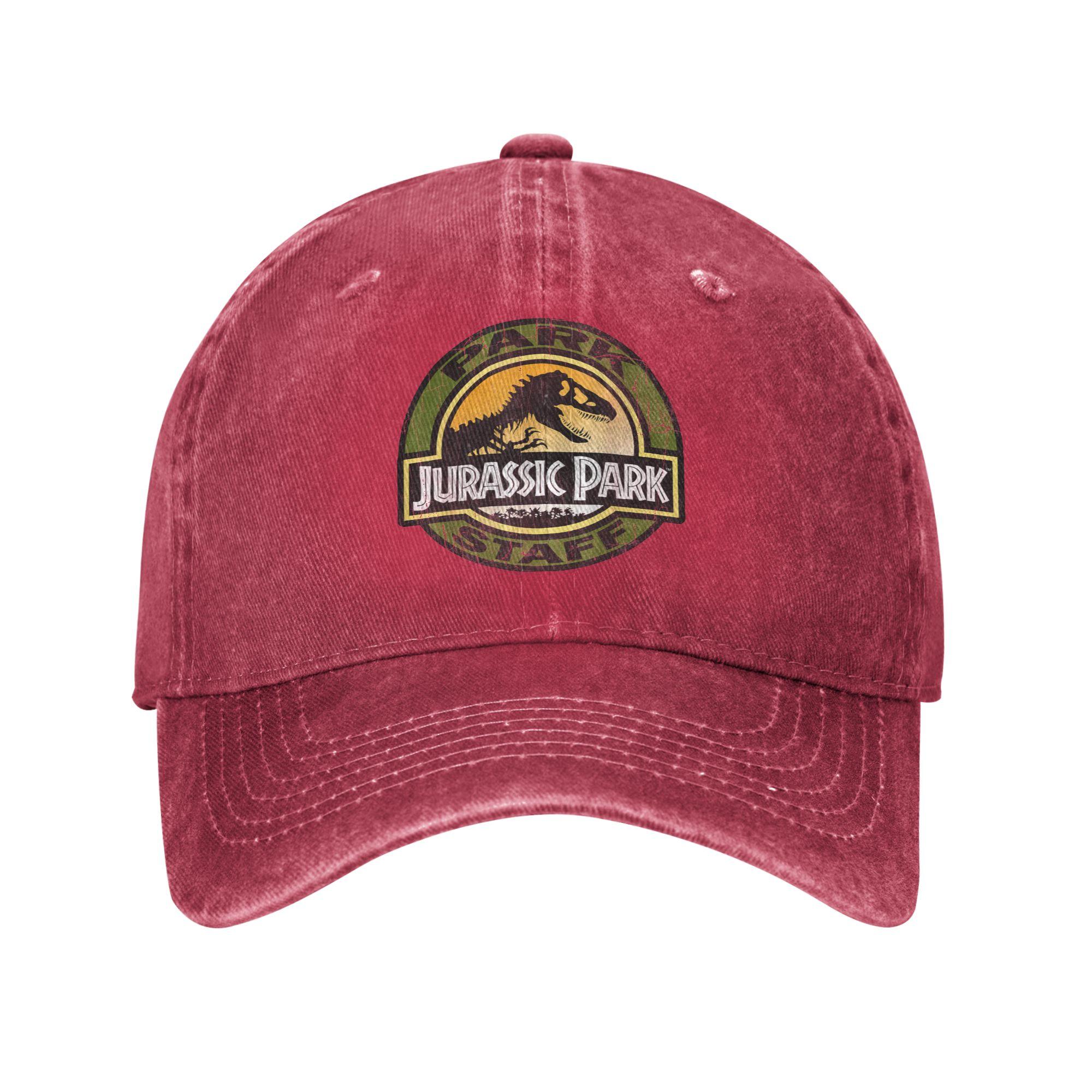 Casual Jurassic Park Staff Retro Distressed Logo Baseball Caps Unisex Distressed Denim Washed Snapback Cap Adjustable Hats Cap One Size
