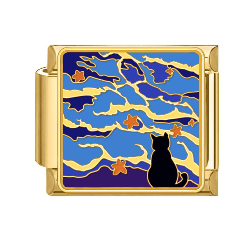 Y2K Gold Color Bear Cat Blue Sky Rose Flowers Moon Italian Charm Link Fit 9MM Stainless Steel Bracelet Women DIY Making Gifts