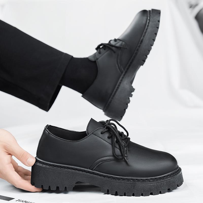 Fashion Leather Shoes Spring Men Platform British Brand Casual Retro Loafers Height Increasing Trend Black Formal Shoes Zapatos