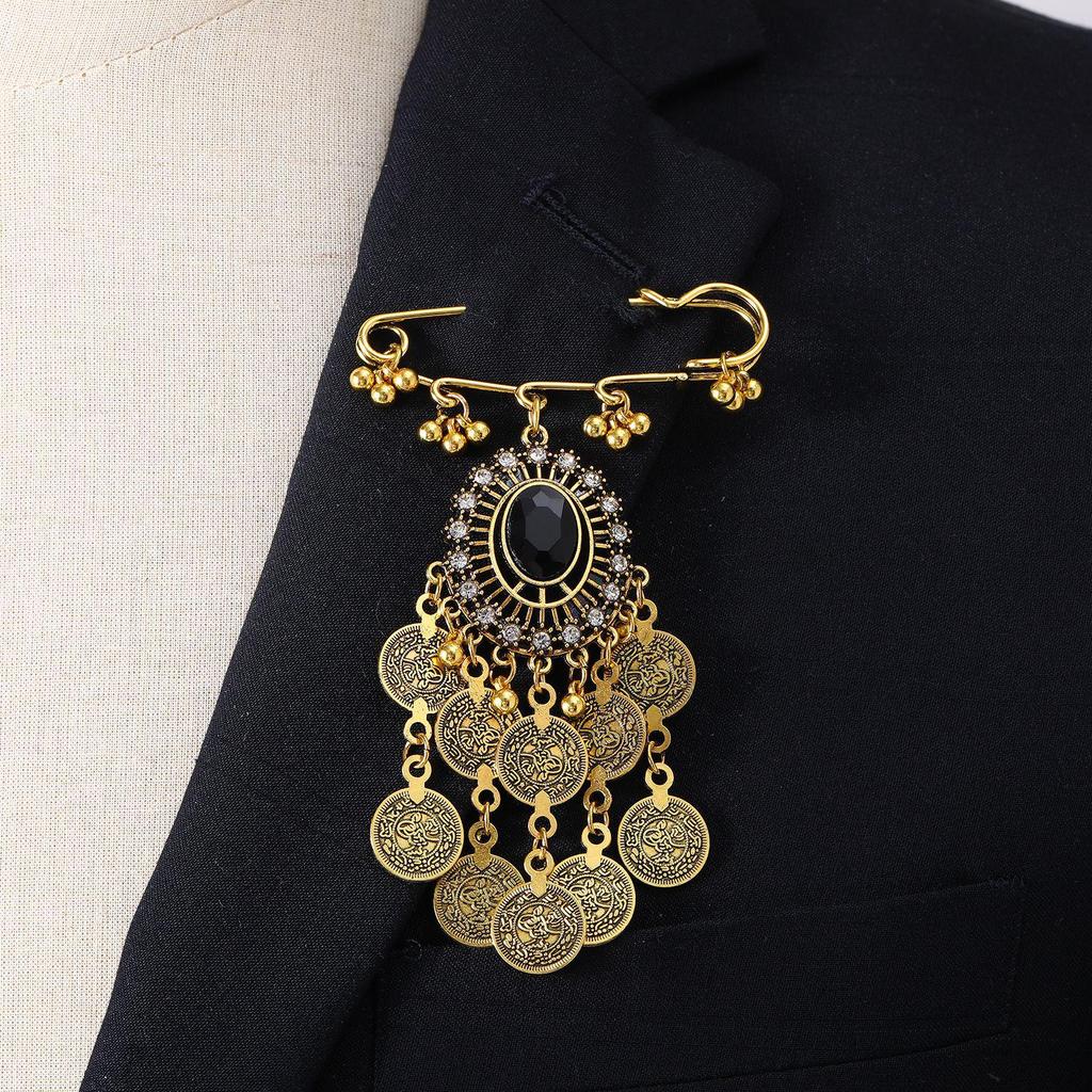 Bohemian Rhinestone Flower Tassel Brooch for Women - Exotic Style Suit Coat Pin