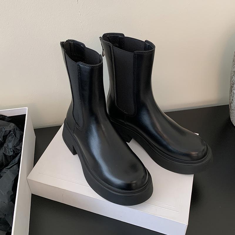 Retro brittisk stil plattform Martin-kängor dam höst och vinter 2025 nya korta cigarettkängor smala mångsidiga Chelsea-kängor