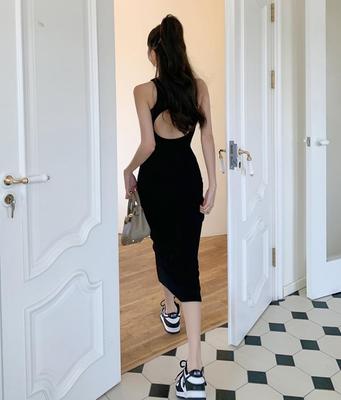 Letnia Sukienka Nowa Ins Hottie Bez pleców Seksowna Sukienka Slim z workiem na pośladki Kamizelka Długa Spódnica Długa Sukienka Sukienka na Imprezę