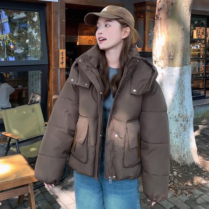 2025 New Down Cotton Jacket Women's Fashion Hooded Short Cotton Jacket Loose Winter Korean Cotton Jacket Thickened Bread Jacket