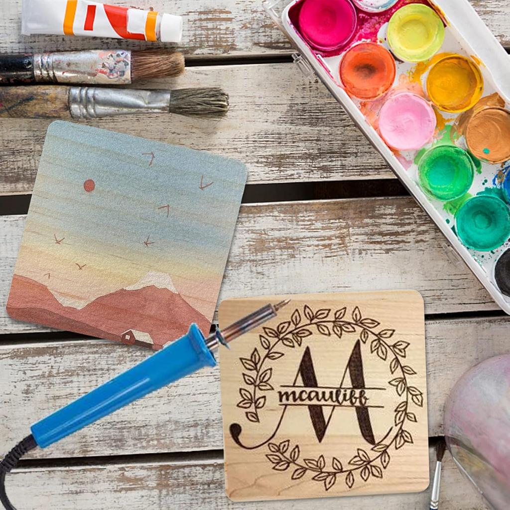 Dicunoy 20PCS Unfinished Wood Coasters, Square Blank Wooden Coasters for Crafts, Thick Coasters with 80PCS Foam Knots for DIY Mosaic Coasters,