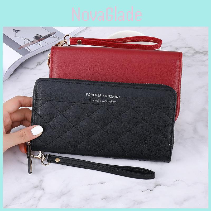 Fashionable Women's Long Pu Leather Wallet With Zipper Closure And Multiple Card Slots